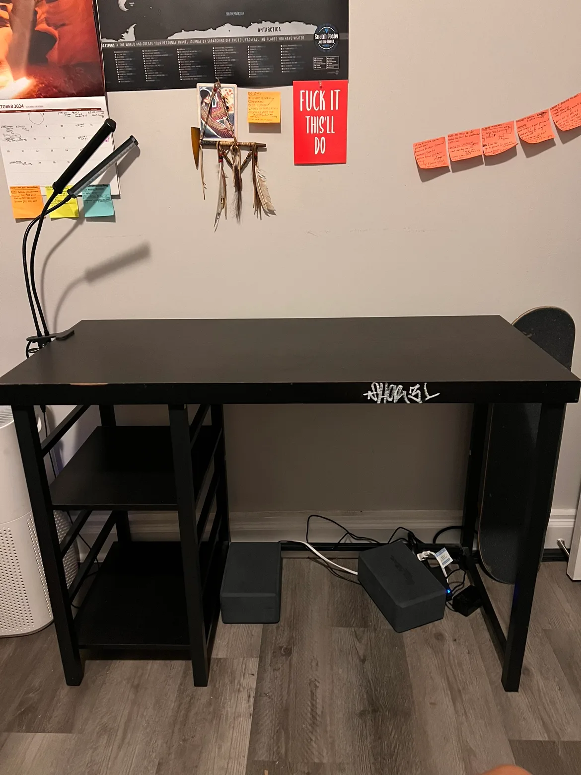 Black Desk with Shelf NEEDS TO BE GONE BY THURSDAY! thumbnail