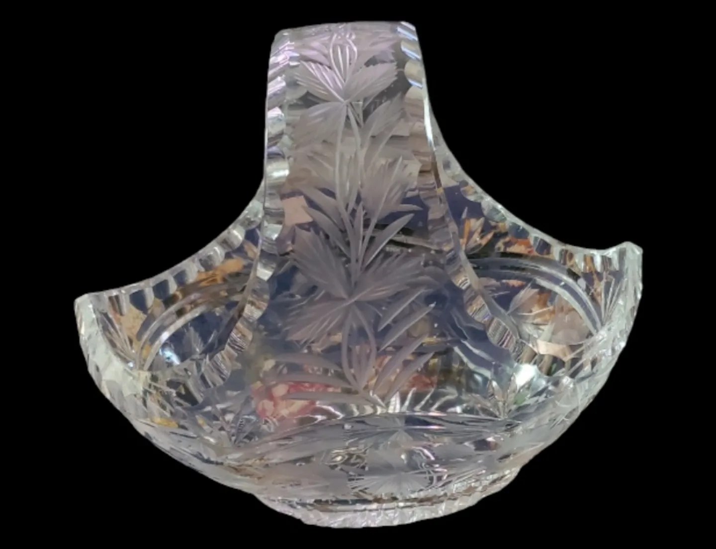 Vtg. Crystal Cut Fruit Basket with Handle image indicator(3)