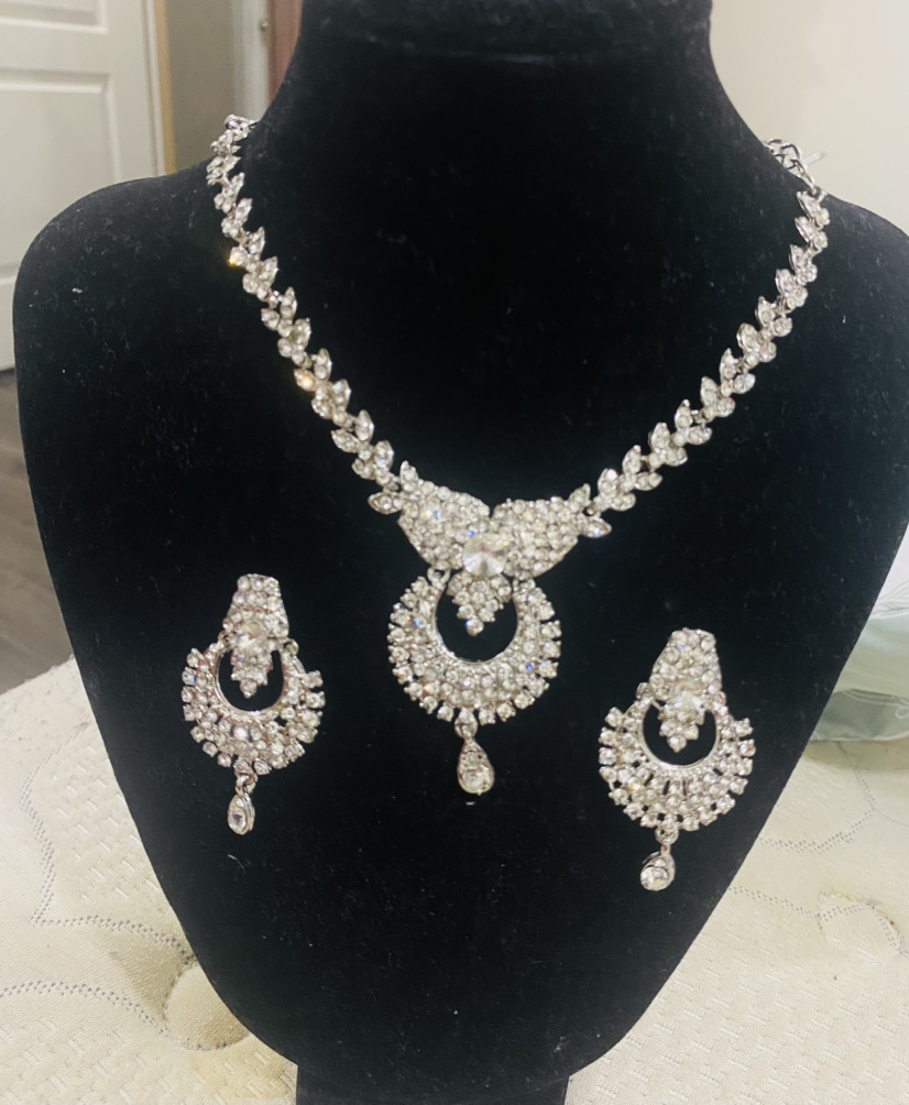 Silver and Crystal Necklace and Earrings Set