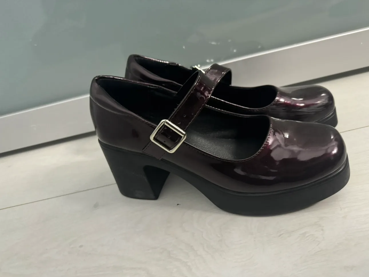 Burgundy Shein Leather Platform Heels image indicator(2)