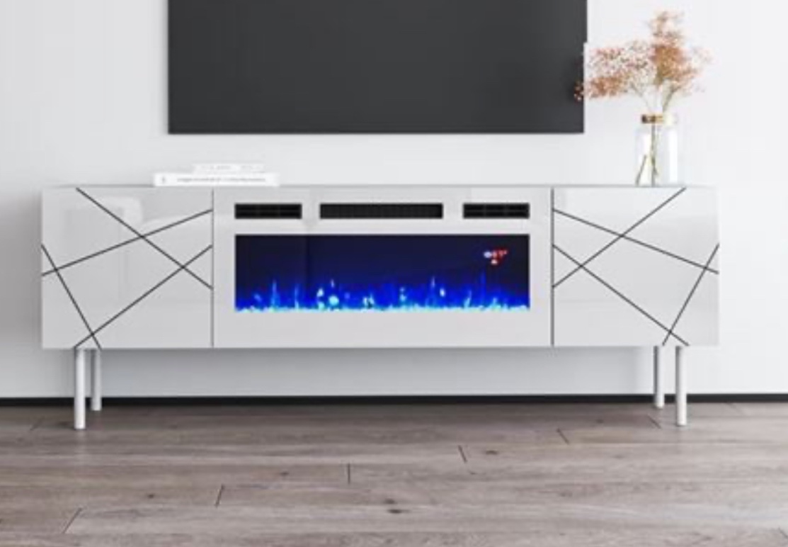 Orren Ellis® Sermet 63''- White Electric Fireplace TV Stand