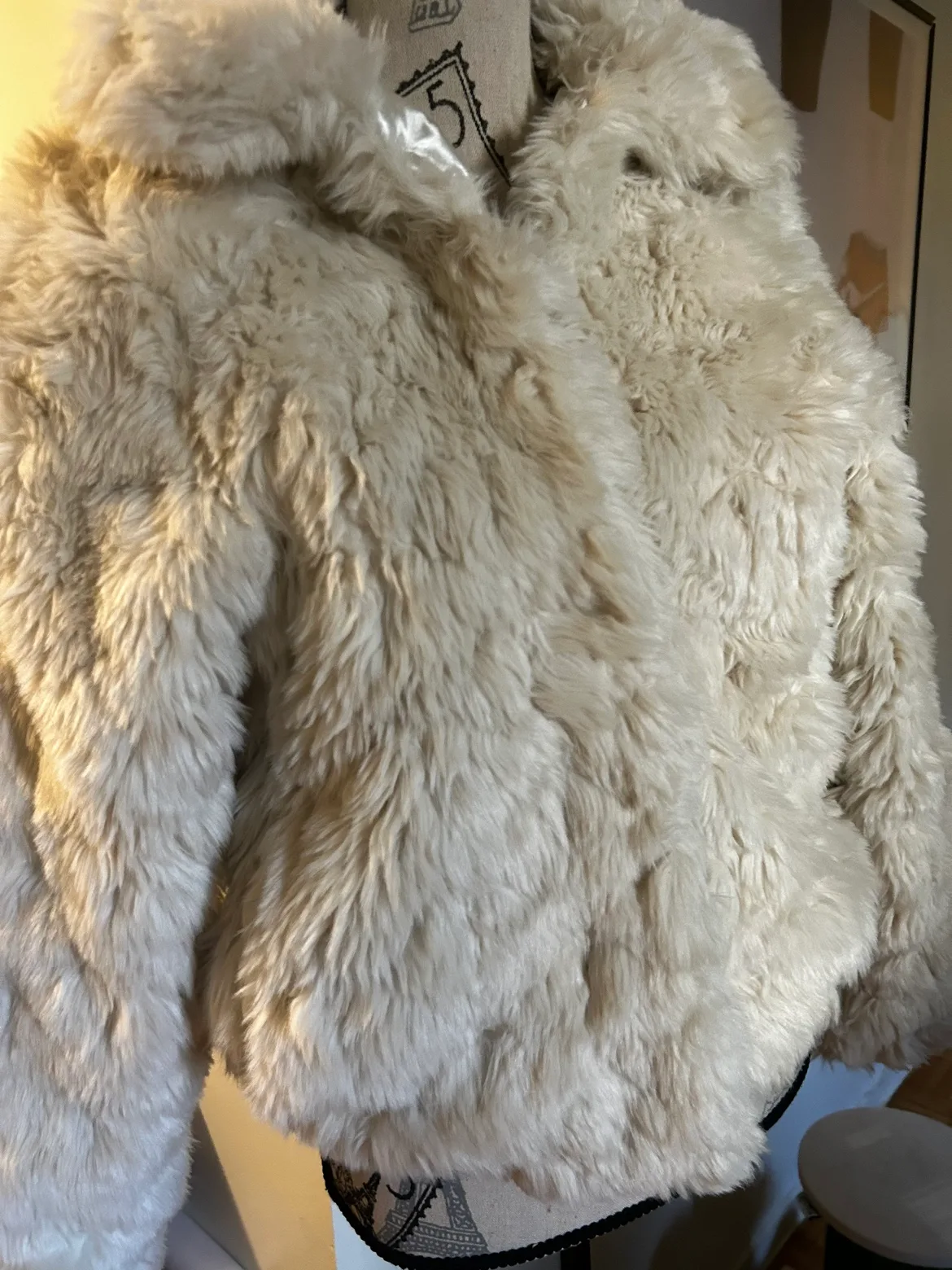 white faux fur jacket thumbnail