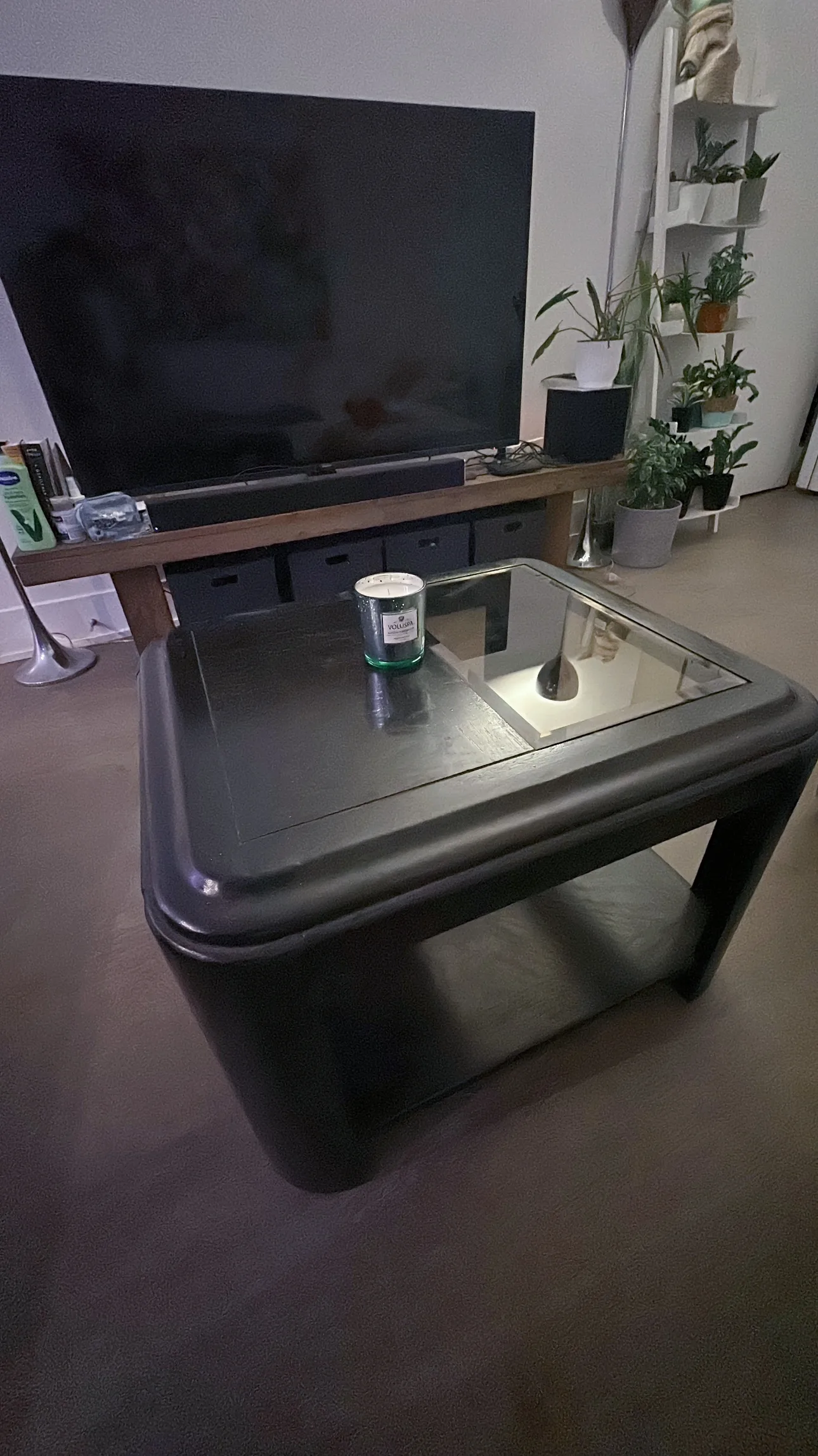 Solid Wood Black Coffee table with half glass on top image indicator(10)