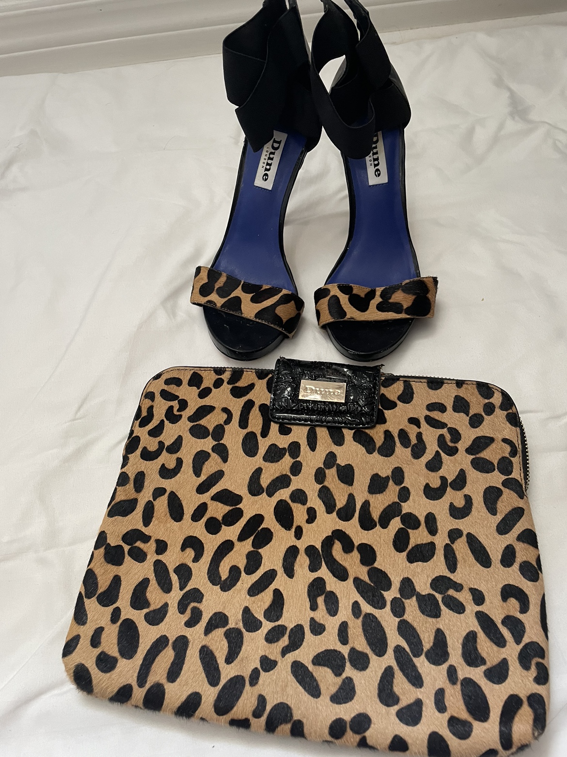 Dune leopard heels with purse