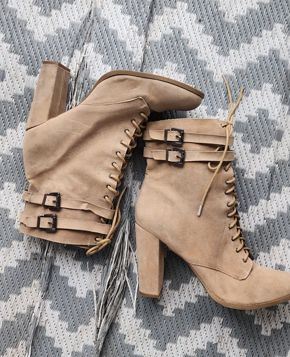 Tan Suede Buckle Ankle Boots - Size 11 - photo 2