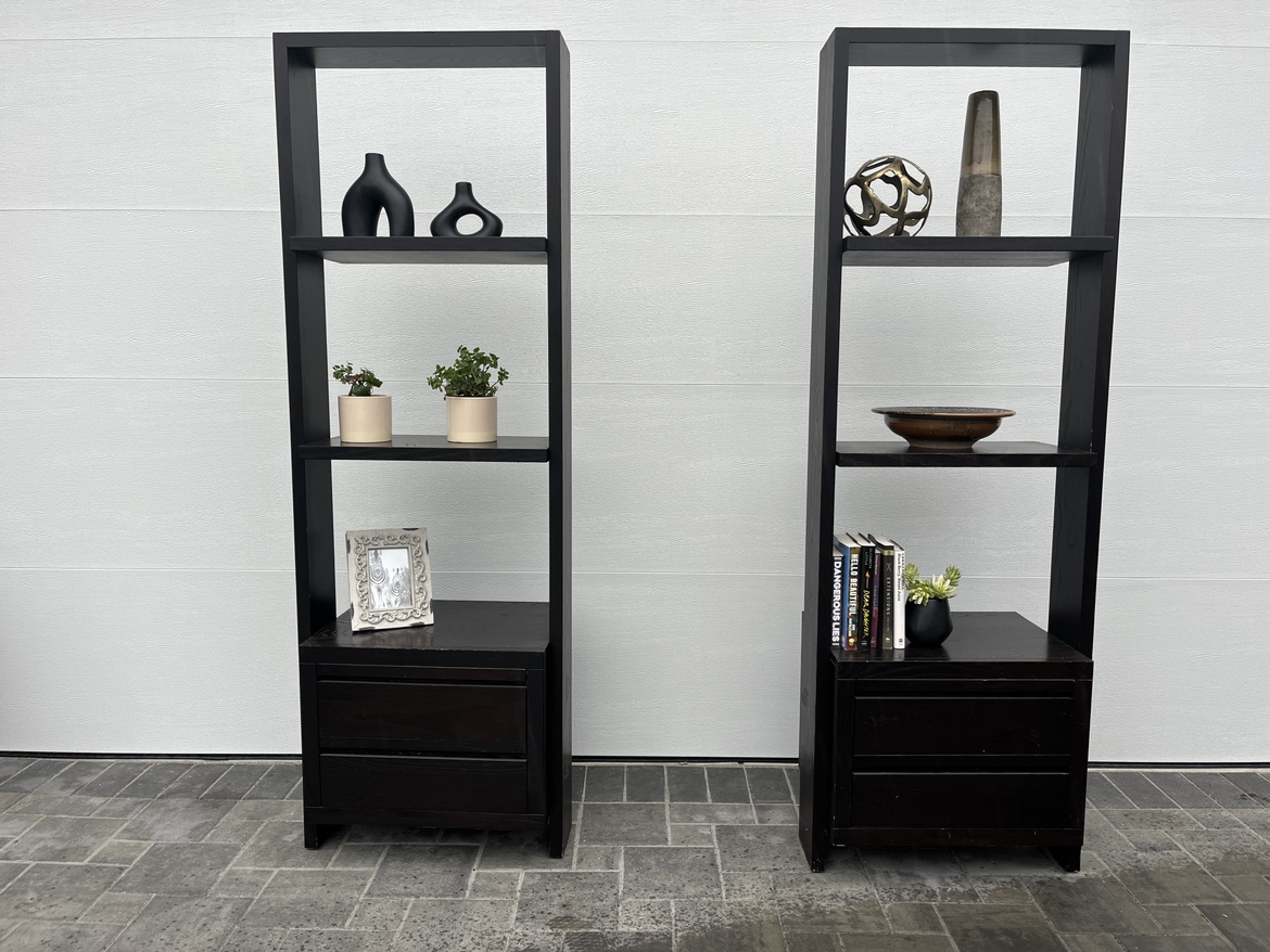 Black Bookshelf/ Display shelf with Two Drawers