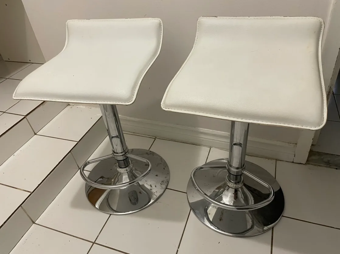 Two white and chrome stools thumbnail