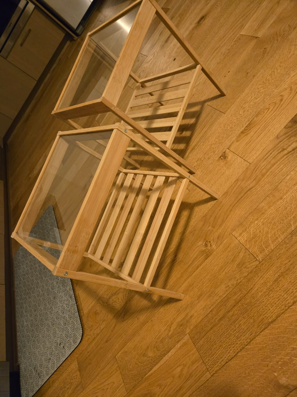 Set of 2 Bamboo End Tables with Glass Top