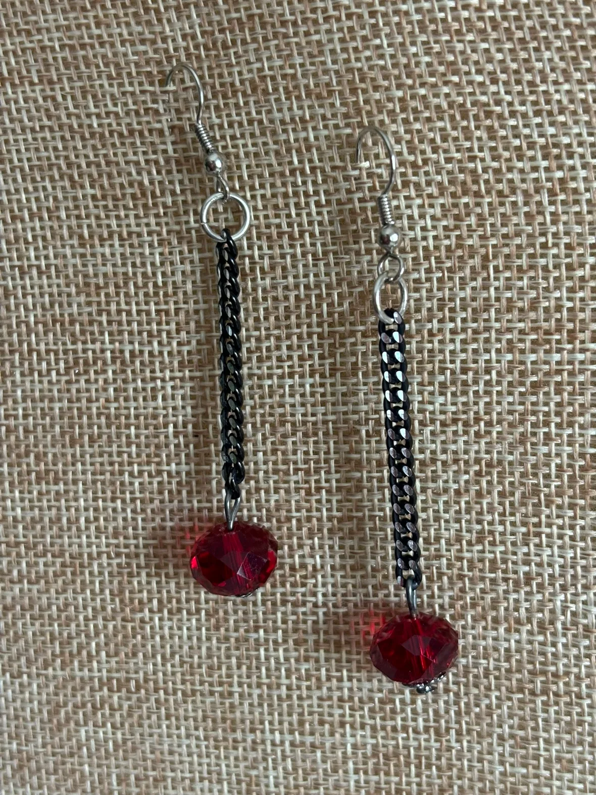 Red glass and Chain Dangle Earrings, new image indicator(3)