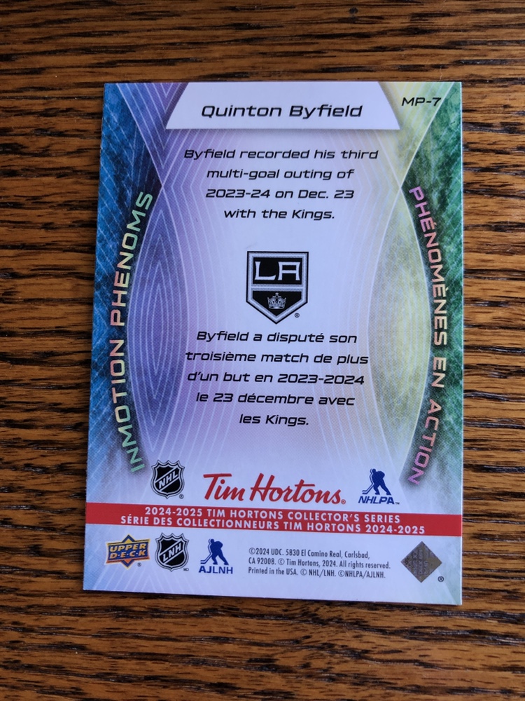 2024-25 Upper Deck Tim Hortons Quinton Byfield Rookie Card - photo 2
