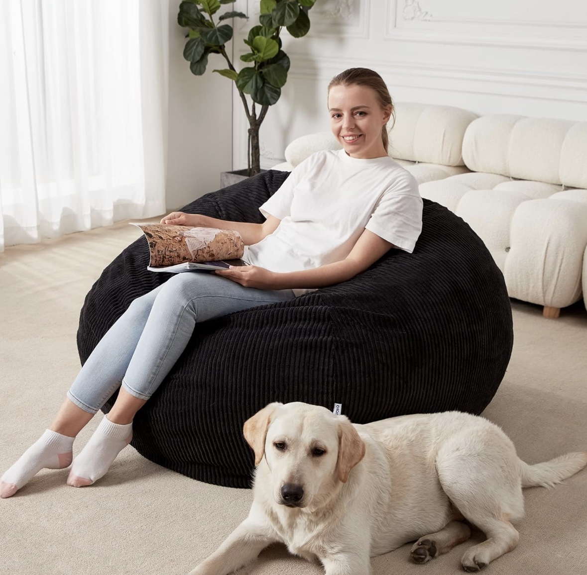 Dark Grey Corduroy Bean Bag Chair - photo 2