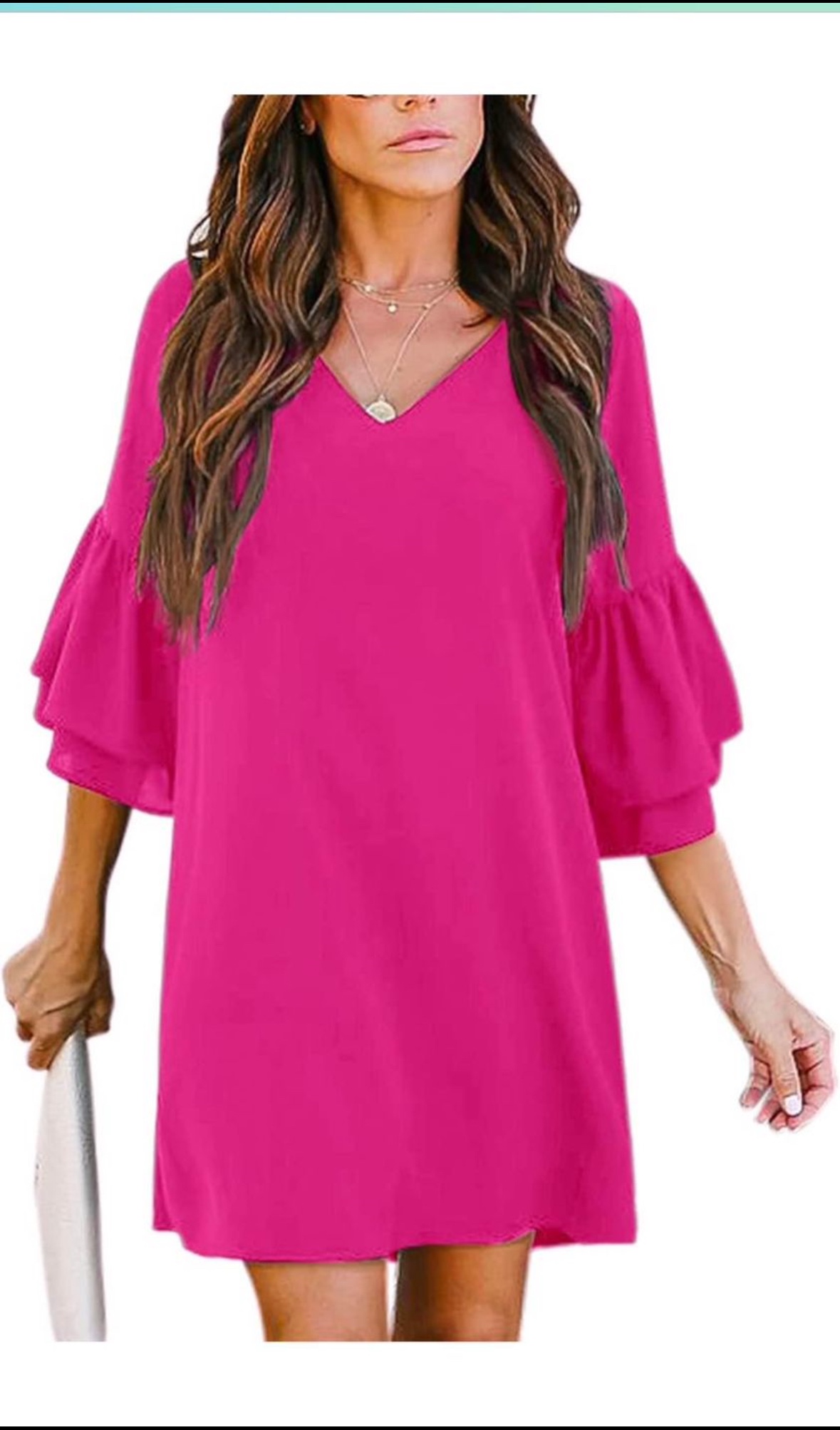 Pink V-Neck Flutter Sleeve Dress