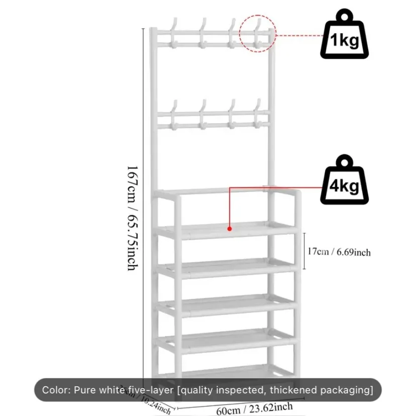NEW White Metal Coat Rack with Shoe Shelf image indicator(2)