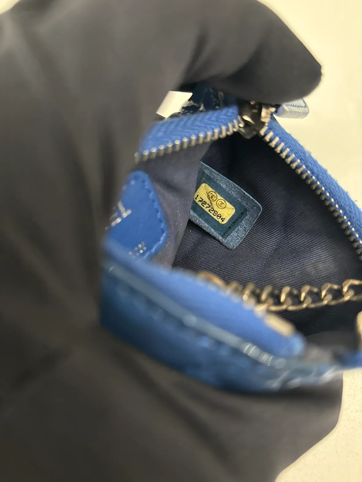 Chanel Blue Patent Leather Coin Purse with Chain image indicator(5)