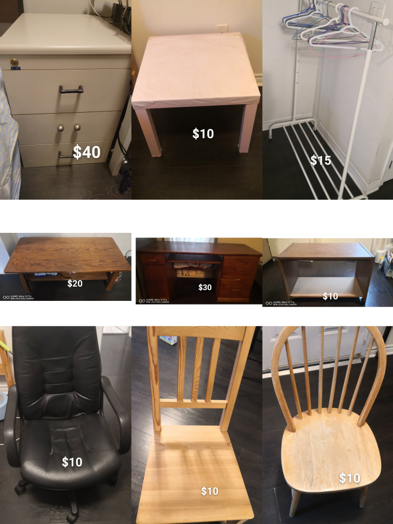 Desk, chairs, bedside cabinet