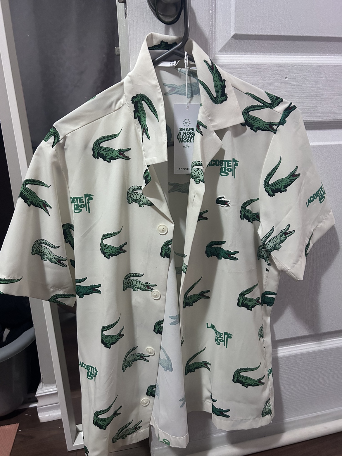 Lacoste Crocodile Print Short Sleeve Button Up Shirt