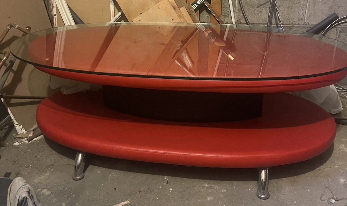 Red Leather Glass Top Coffee Table