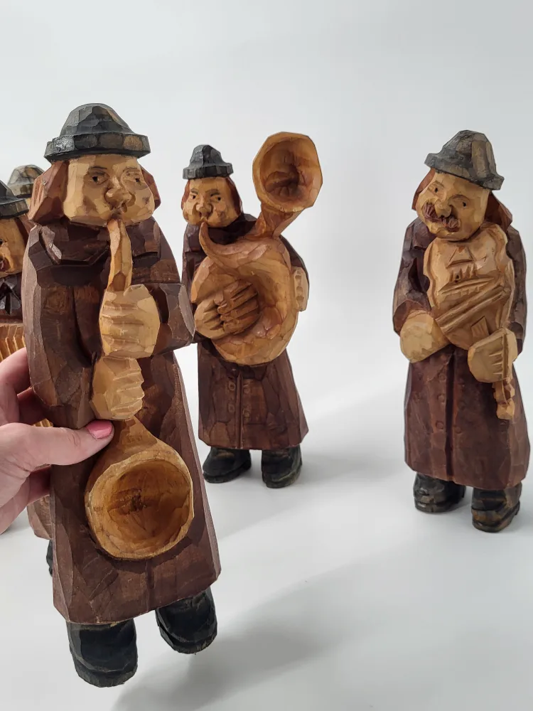 6 Vintage Hand Carved Wooden Musicians image indicator(3)
