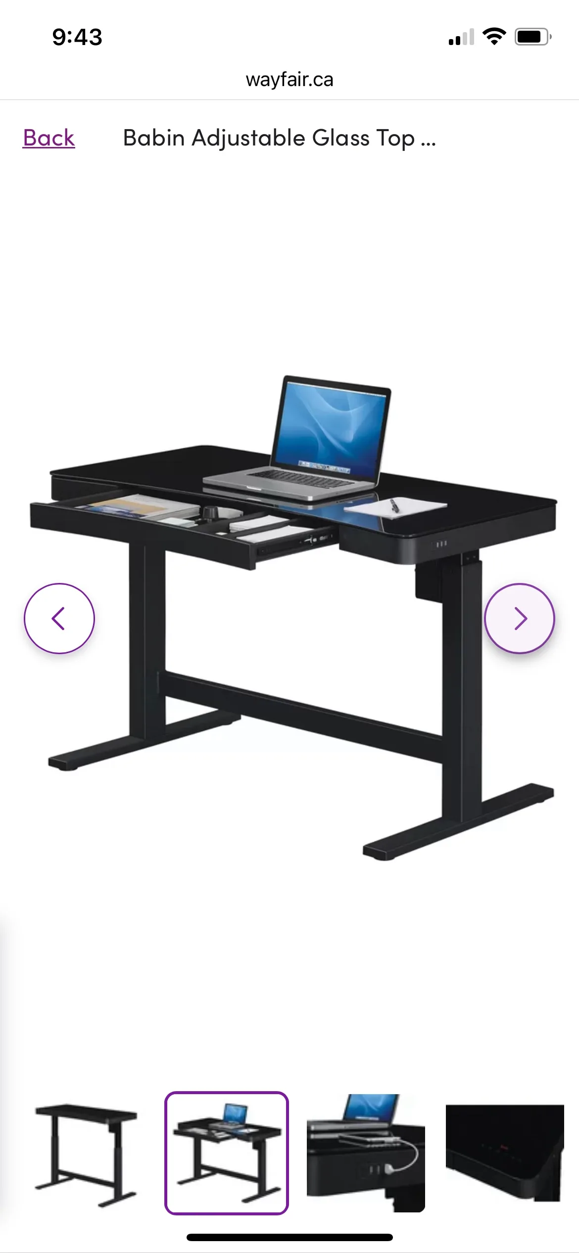 Standing Desk - Adjustable glass top metal base thumbnail