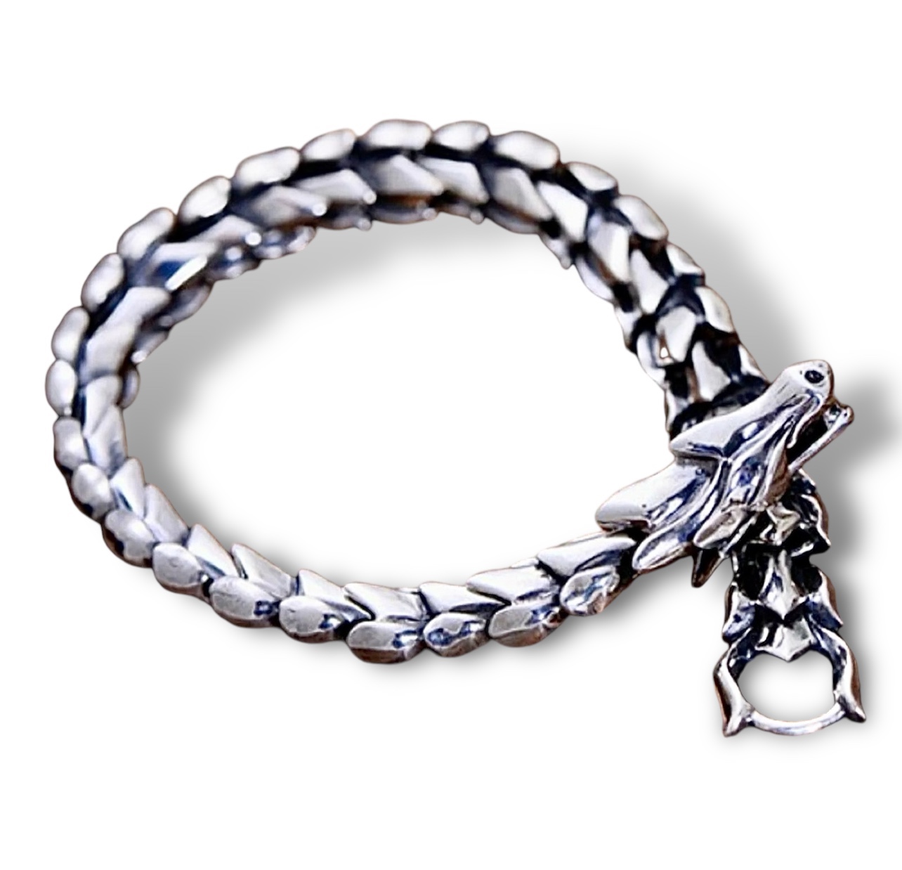 Shopessa Sterling Silver Dragon Head Link Bracelet