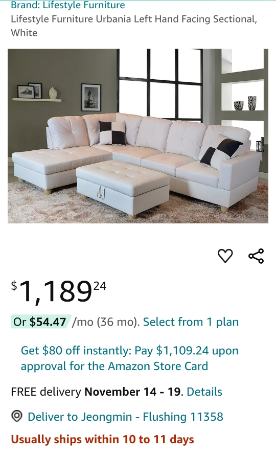 white sofa 200$