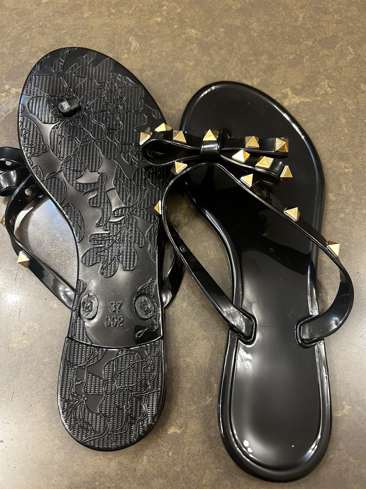 Black Studded Thong Sandals new