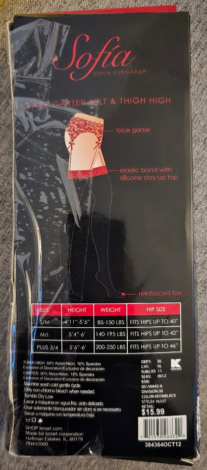 Sofia Vergara Lace Garter Belt & Thigh High - Red & Black image indicator(3)