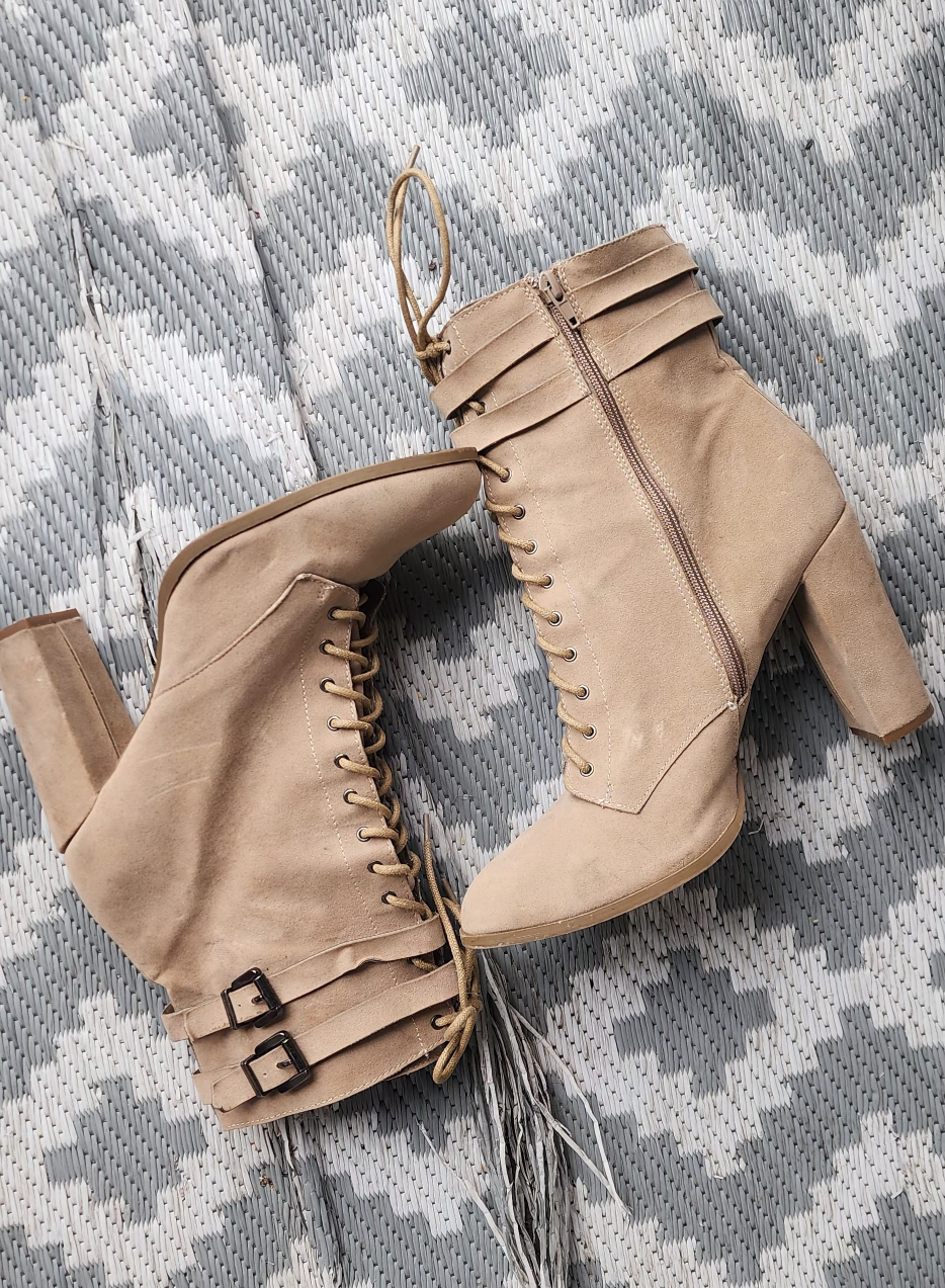 Tan Suede Buckle Ankle Boots - Size 11 - photo 3