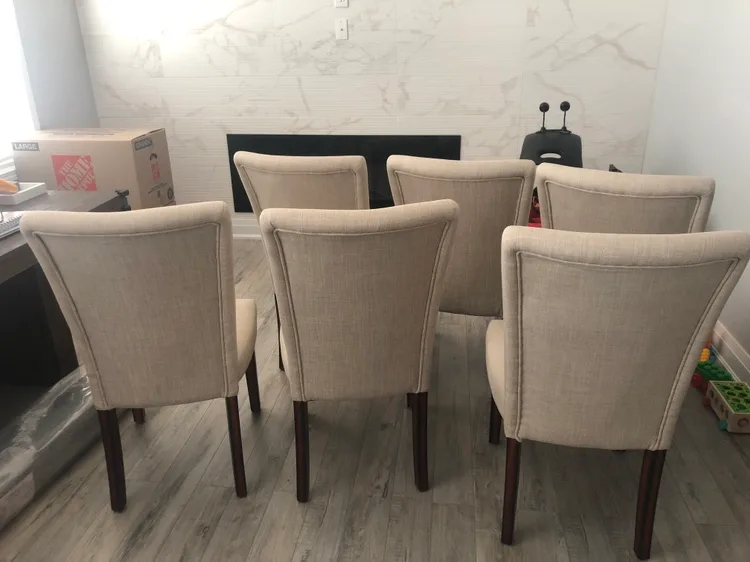 Six Beige Upholstered Dining Chairs image indicator(3)