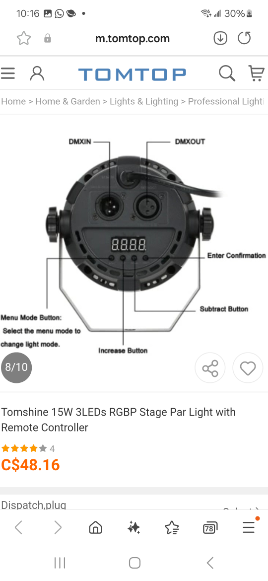 Tomshine 3 LED RGBP Stage Par Light - photo 2
