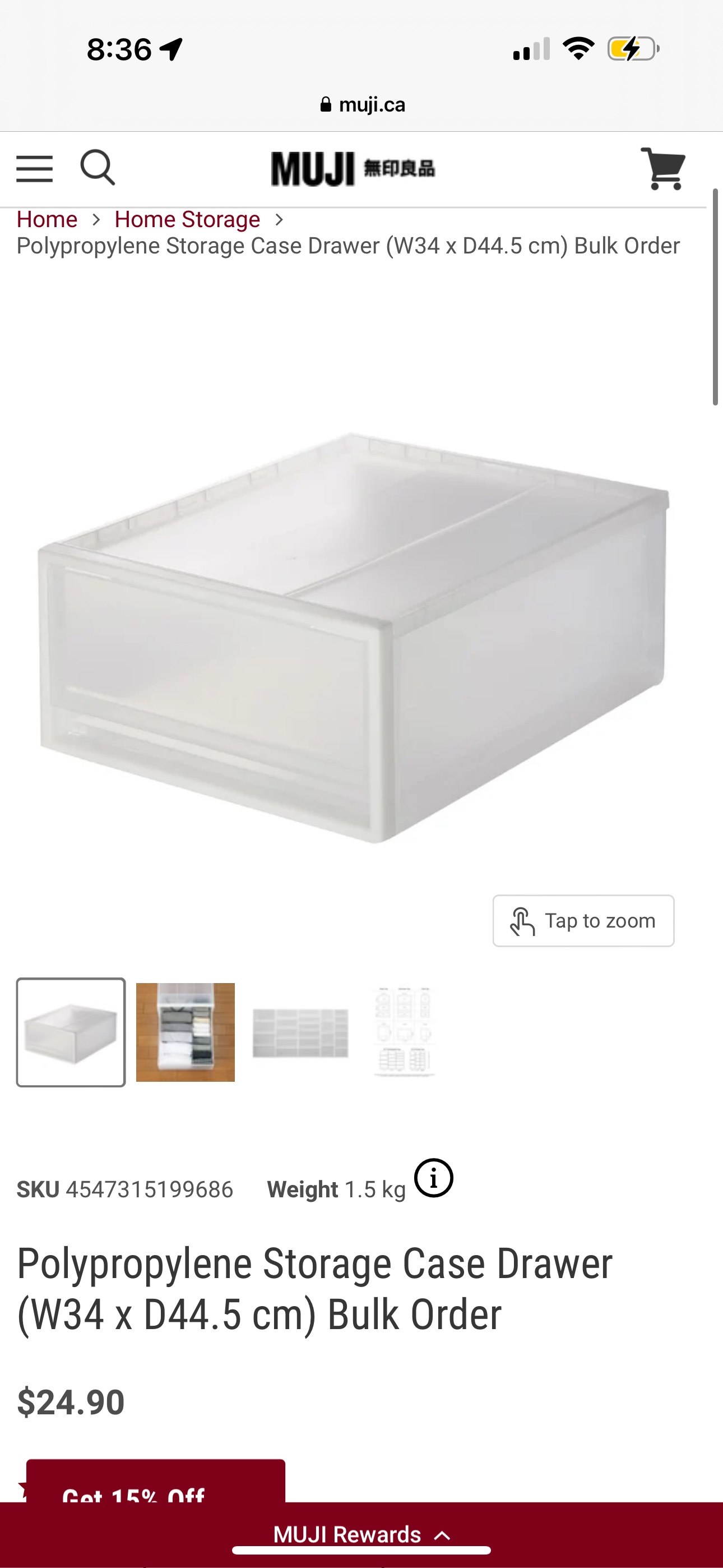 Muji Polypropylene Storage Case Drawer