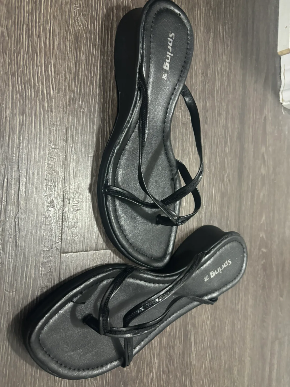 Spring Black Wedge Sandals Size 38 thumbnail