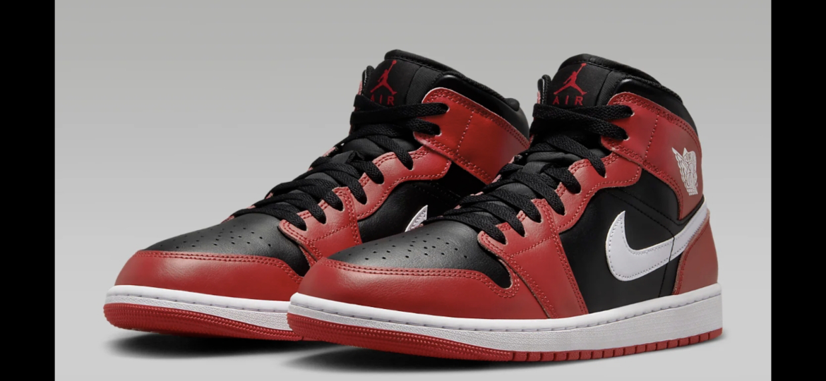 Air Jordan 1 Mid Black/White-Gym Red Size 9