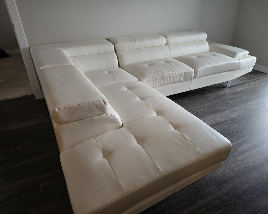 White faux Leather Sectional Couch - photo 3
