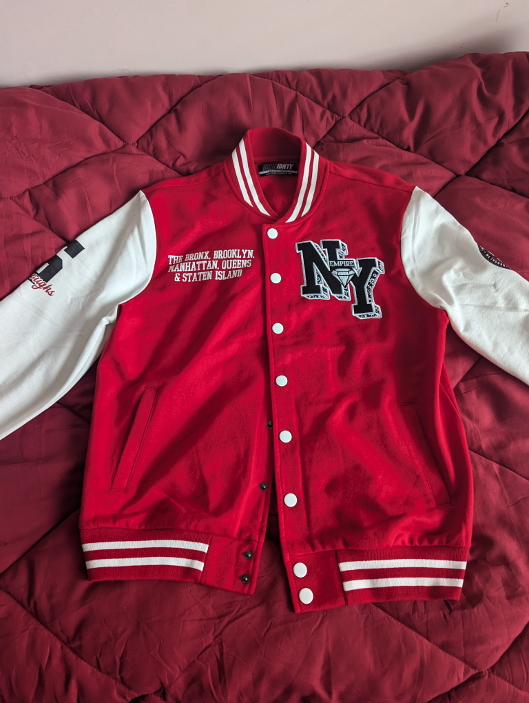 Red and White Varsity Jacket Urban Planet Men's