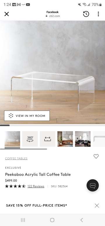 CB2 Peekaboo Acrylic Tall Coffee Table