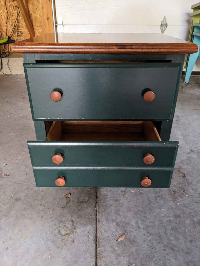 Dark Green Wood Nightstand with 2 Large Drawers - photo 4