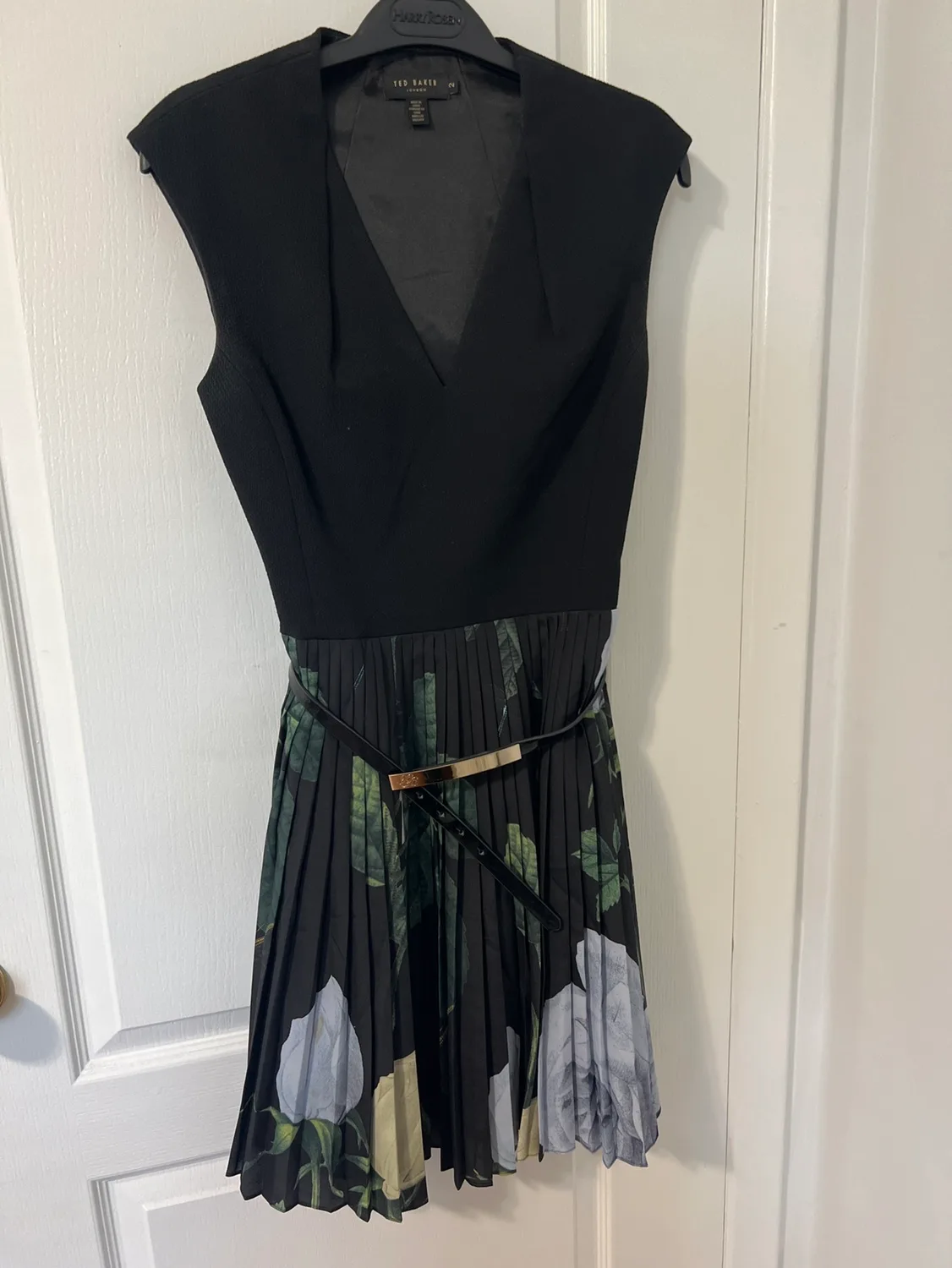 Ted Baker Black and Floral Pleated Dress thumbnail