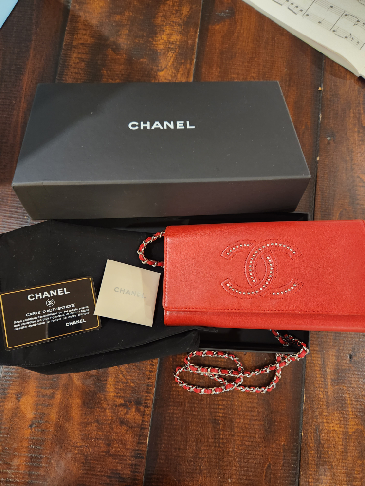 Chanel Red Quilted Wallet on Chain