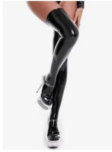 Black Patent Leather Thigh High Stockings