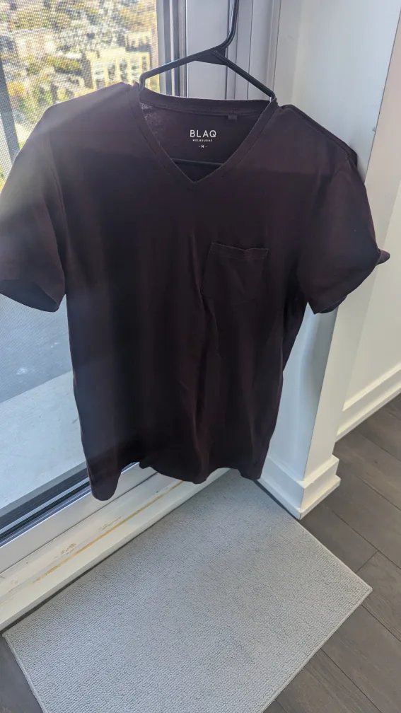 Men's Burgundy V-Neck T-Shirt with Pocket thumbnail