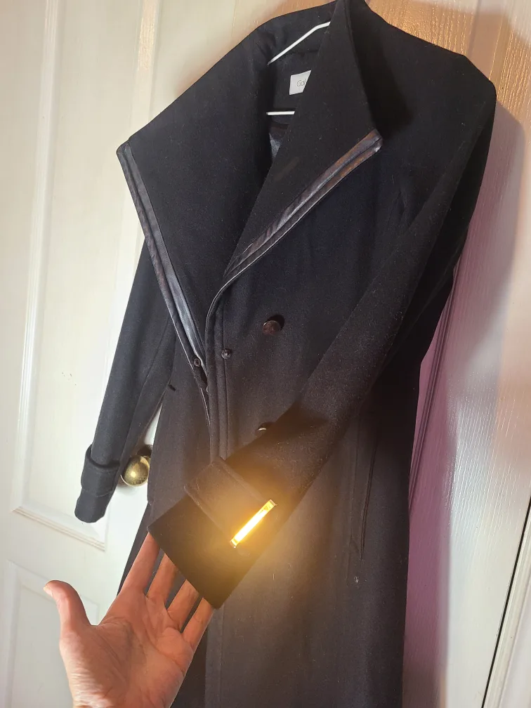 Calvin Klein Black Wool Coat Metal Accents thumbnail