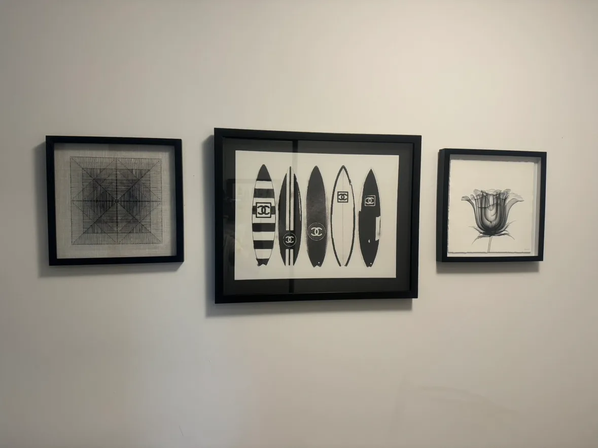 3 Black and White framed holographic  art pieces thumbnail