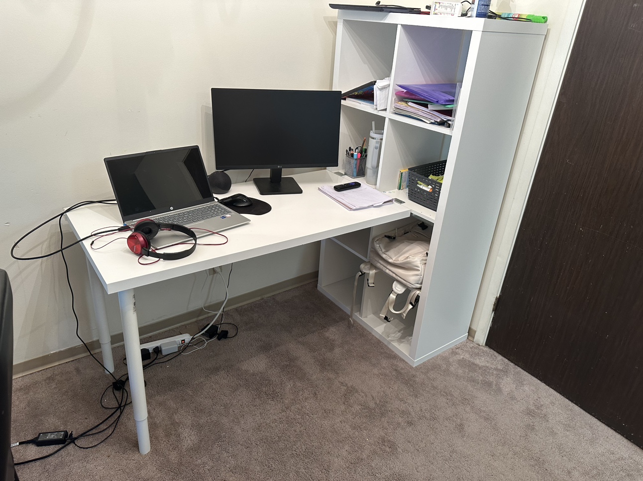 White IKEA Desk with Shelf Unit