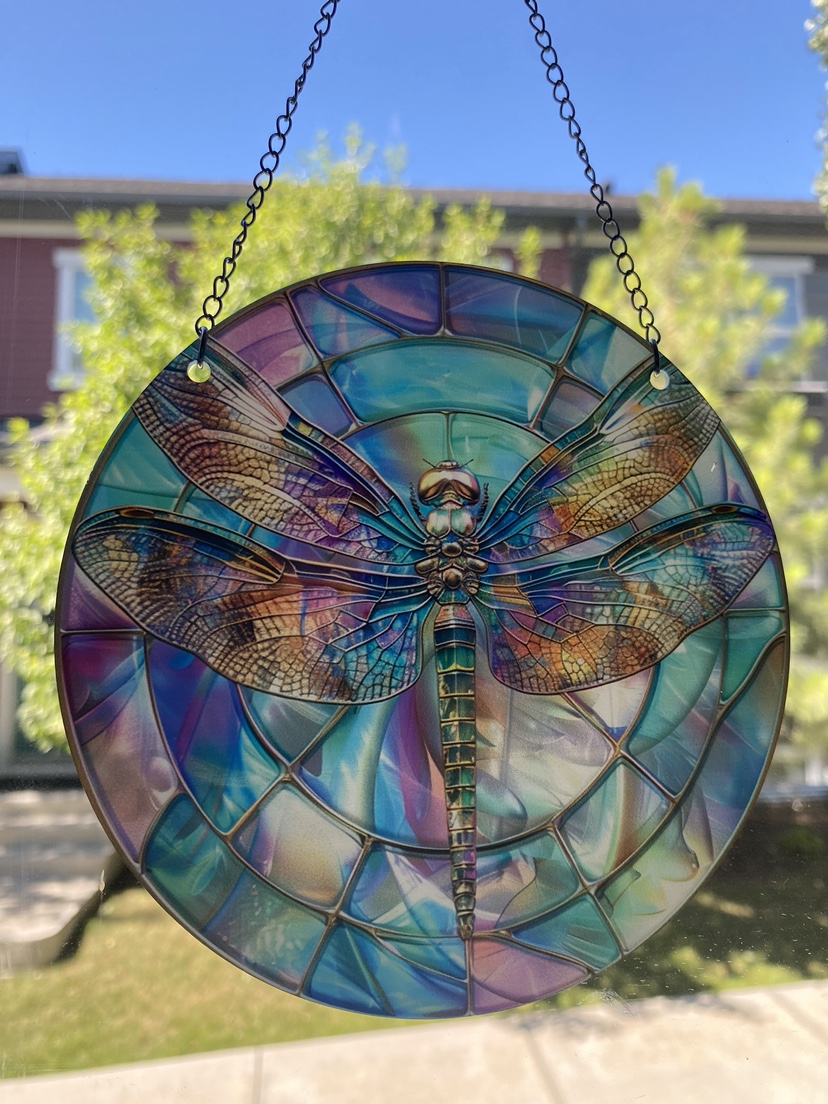 Pastel colored dragonfly, acrylic hanging window ornament disk - photo 2