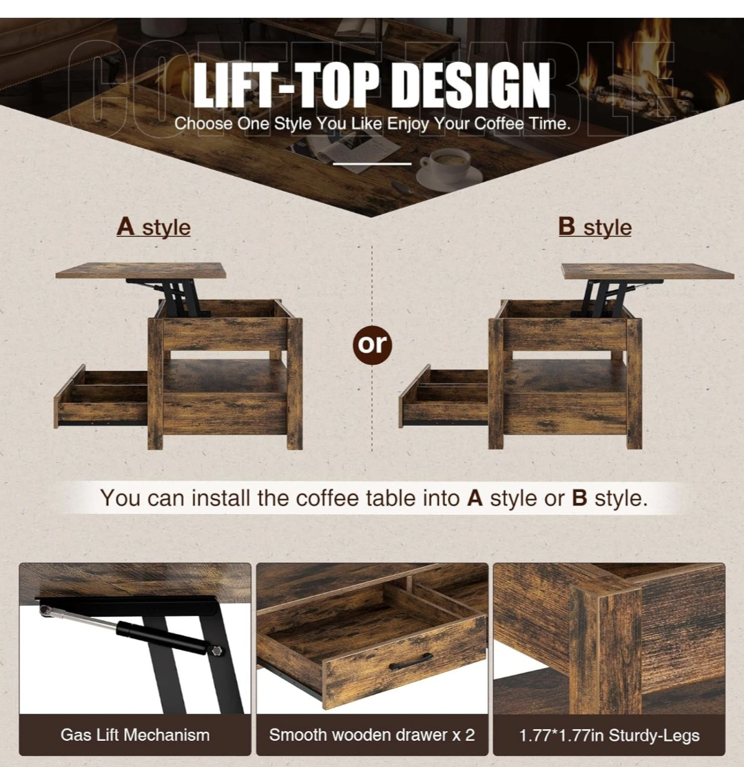 Lift-Top Coffee Table with Storage - photo 5