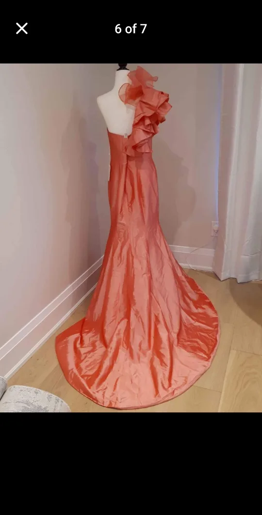 Coral One Shoulder Ruffle Dress image indicator(6)