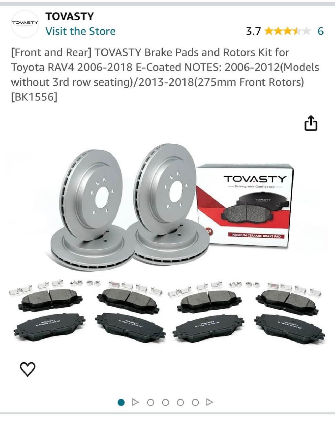 TOVASTY Brake Pads and Rotors Kit (Front and Rear) - photo 2