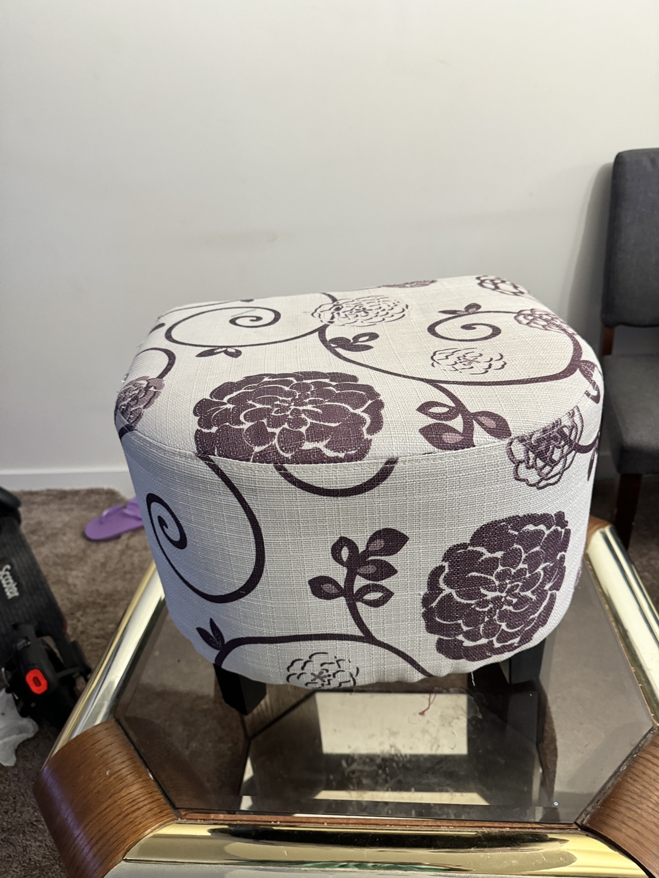 Floral Upholstered Ottoman