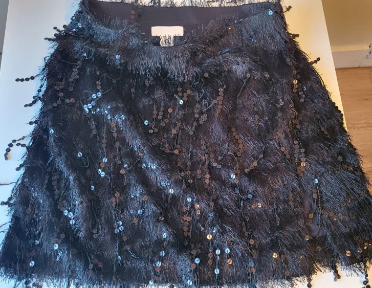 Black Sequin Mini Skirt with Fringe thumbnail